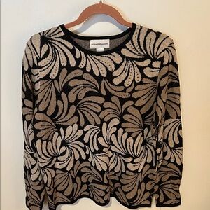 Alfred Dunner Black and Cream Patterned Long Sleeve Sweater